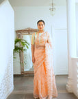 Peach Hand Embroidered Jaal Saree Set