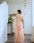 Peach Hand Embroidered Jaal Saree Set