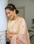 Peach Hand Embroidered Jaal Saree Set