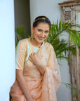 Peach Hand Embroidered Jaal Saree Set