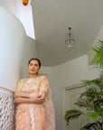Peach Hand Embroidered Jaal Saree Set