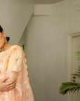 Peach Hand Embroidered Jaal Saree Set
