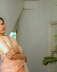 Peach Hand Embroidered Jaal Saree Set