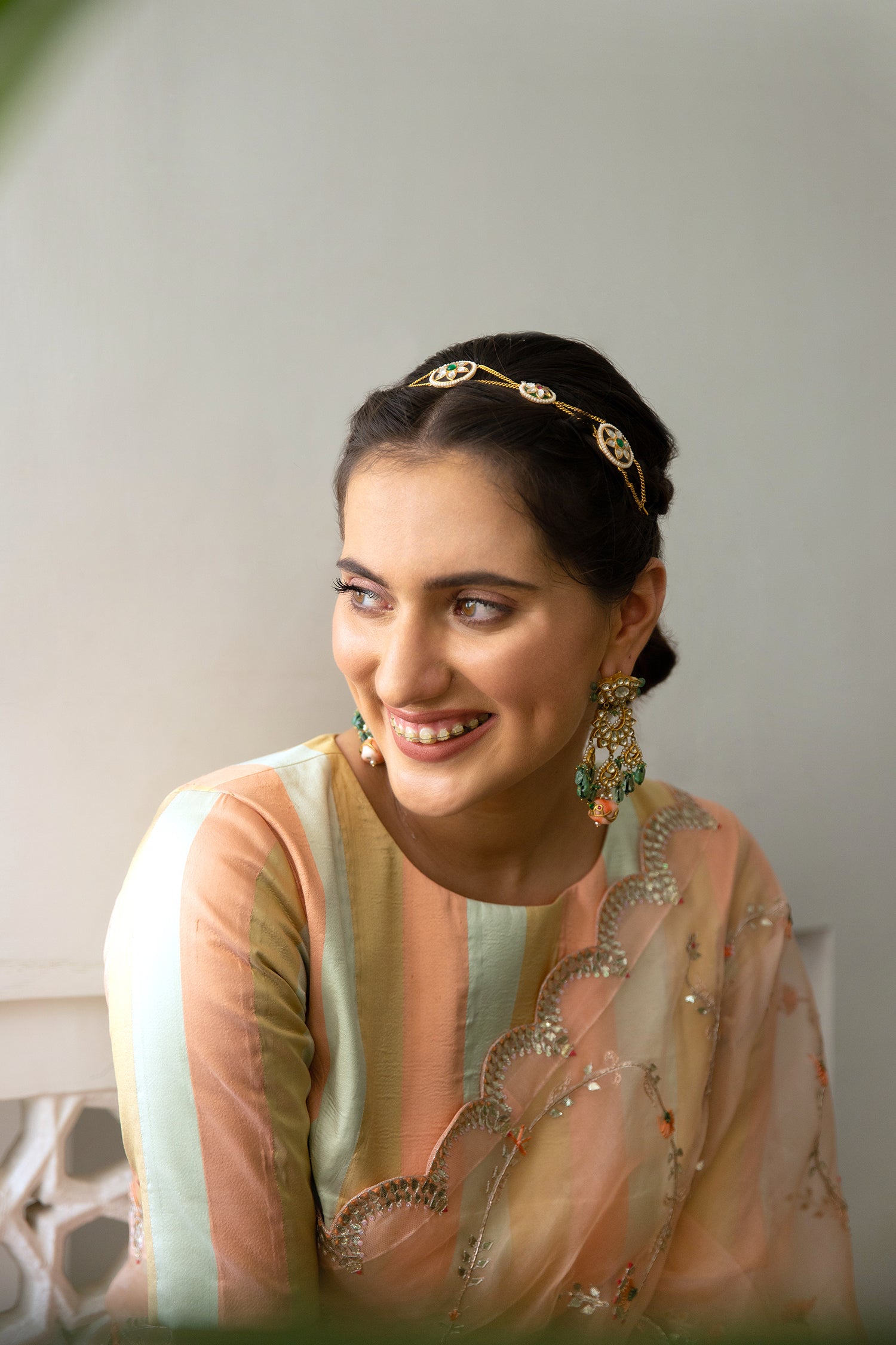 Peach Hand Embroidered Jaal Saree Set