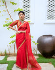Red Gota Patti Border Saree Set