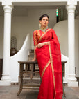Red Gota Patti Border Saree Set