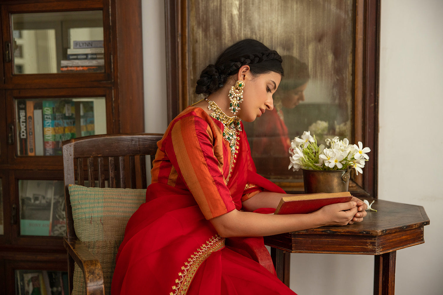 Red Gota Patti Border Saree Set