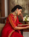 Red Gota Patti Border Saree Set