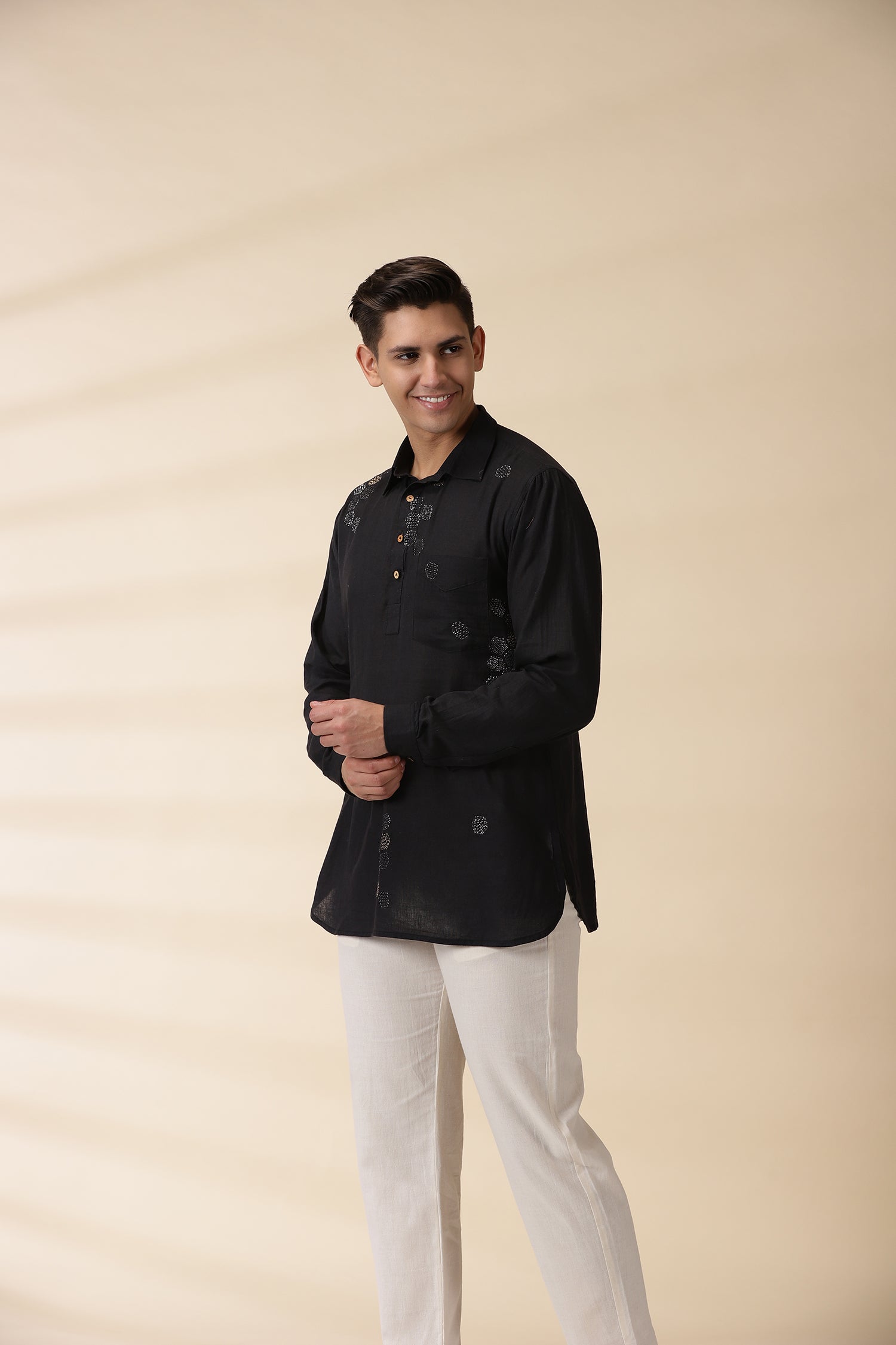 Short Kurta & Sadri Set - Black