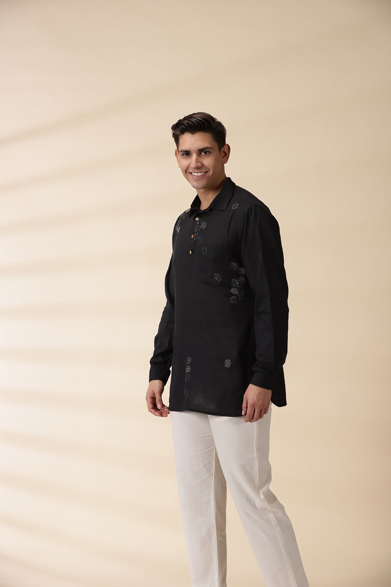 Short Kurta & Sadri Set - Black