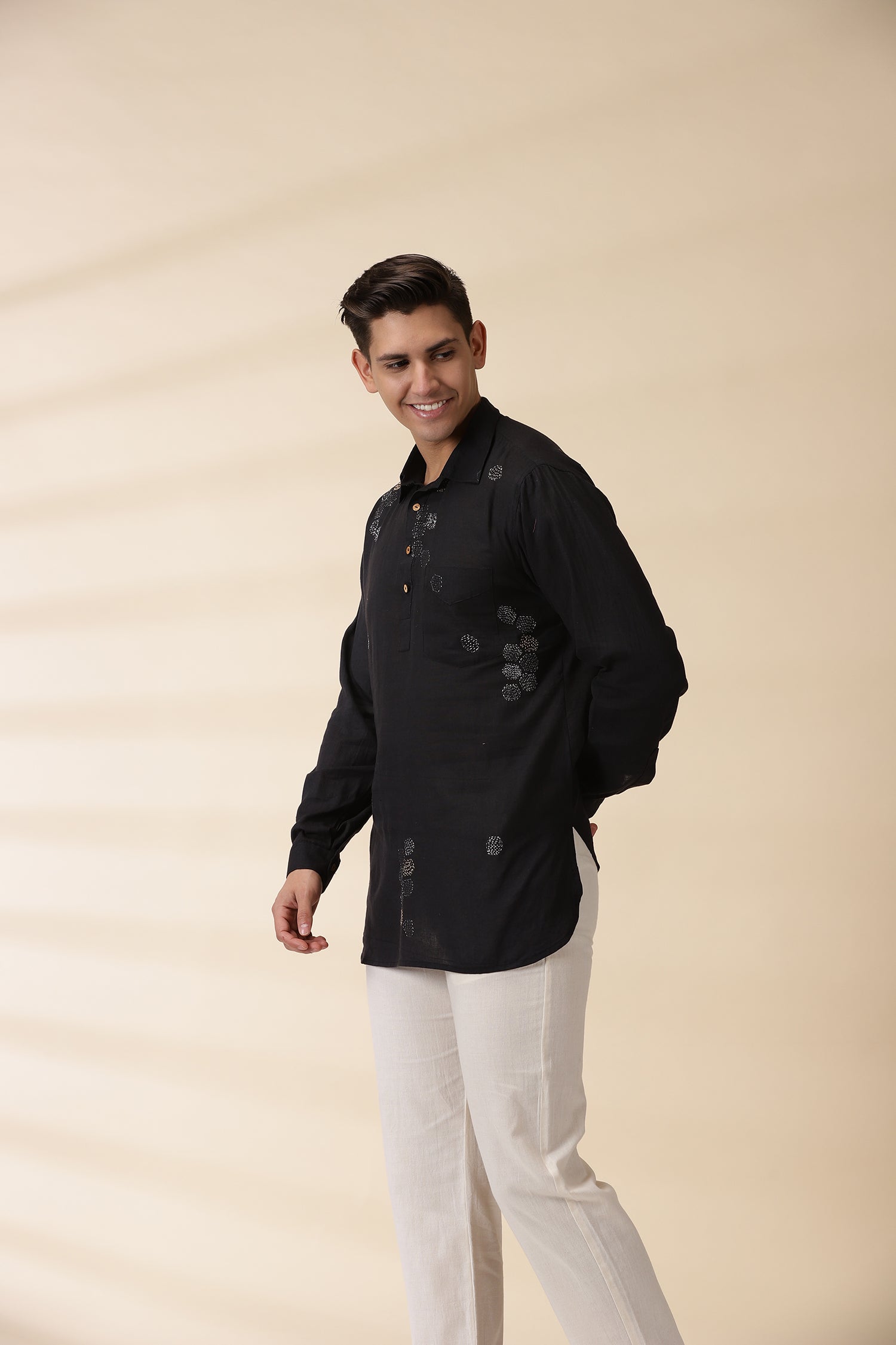 Short Kurta & Sadri Set - Black