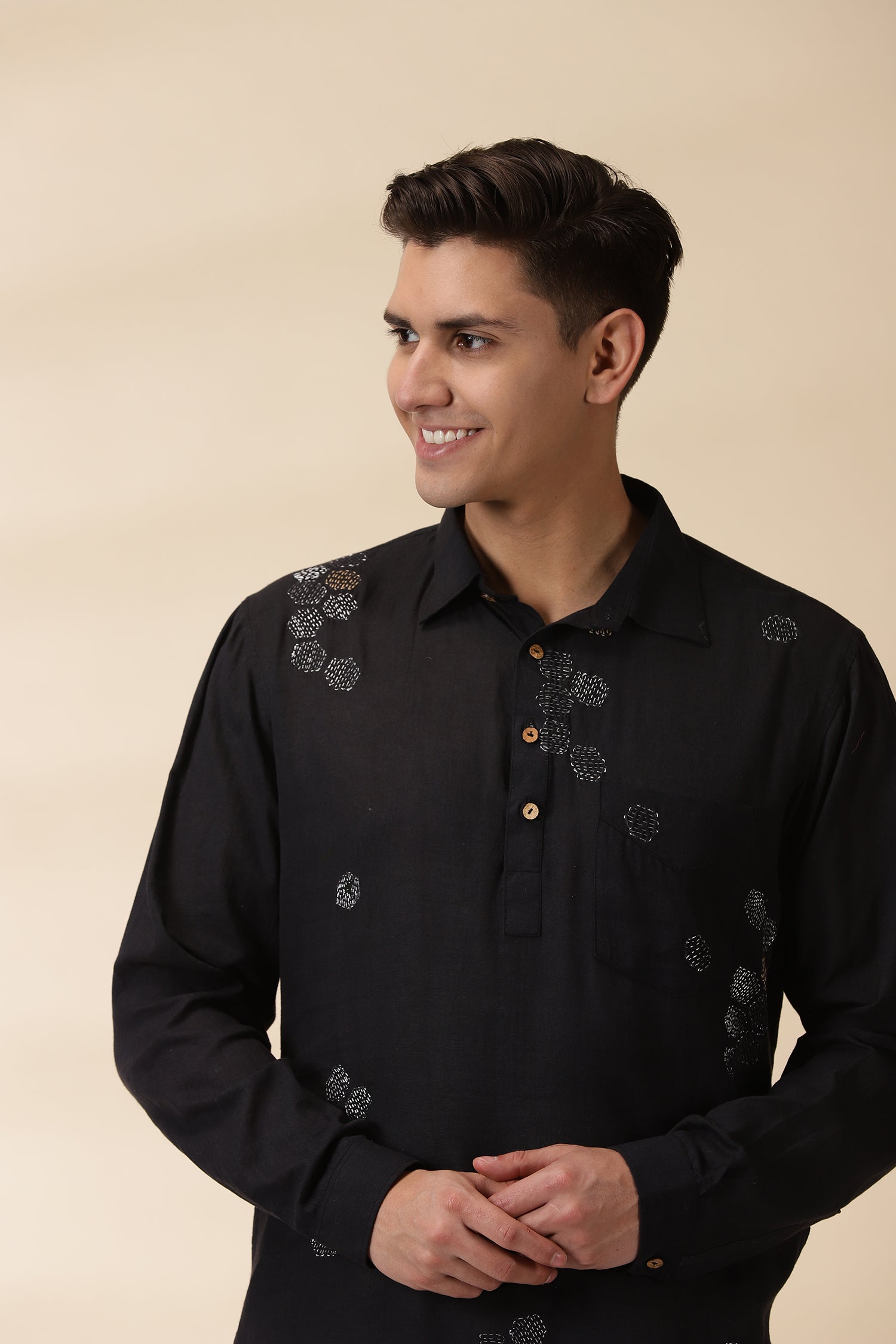 Short Kurta & Sadri Set - Black