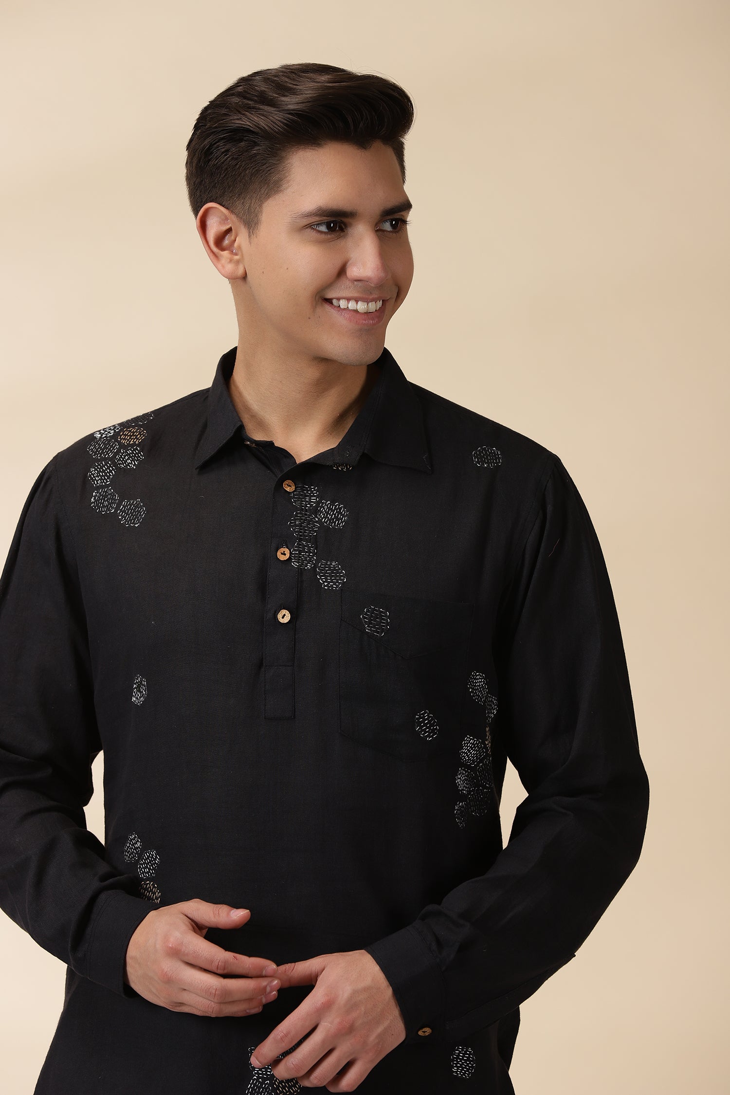 Short Kurta & Sadri Set - Black