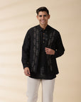 Short Kurta & Sadri Set - Black