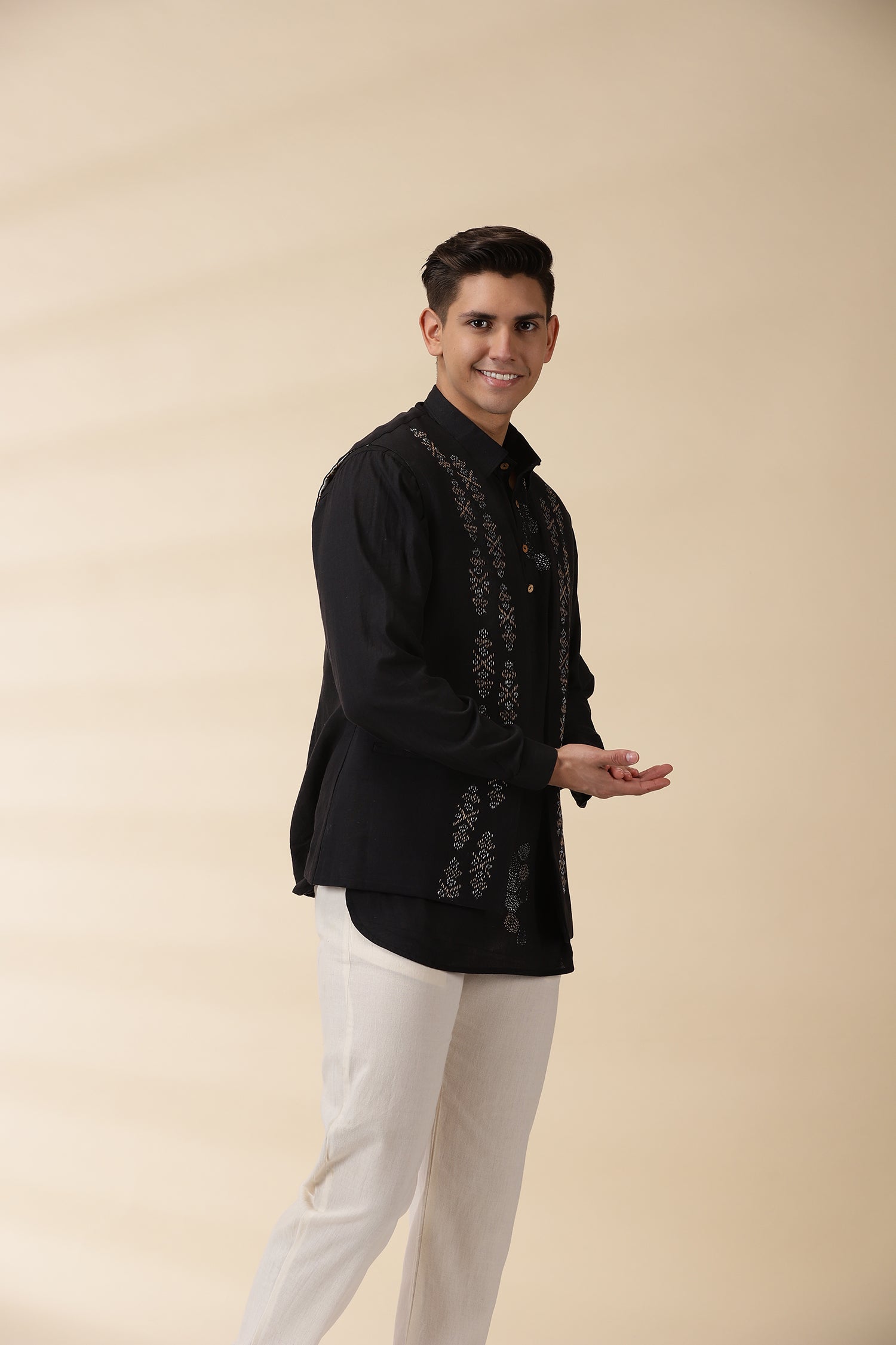 Short Kurta & Sadri Set - Black