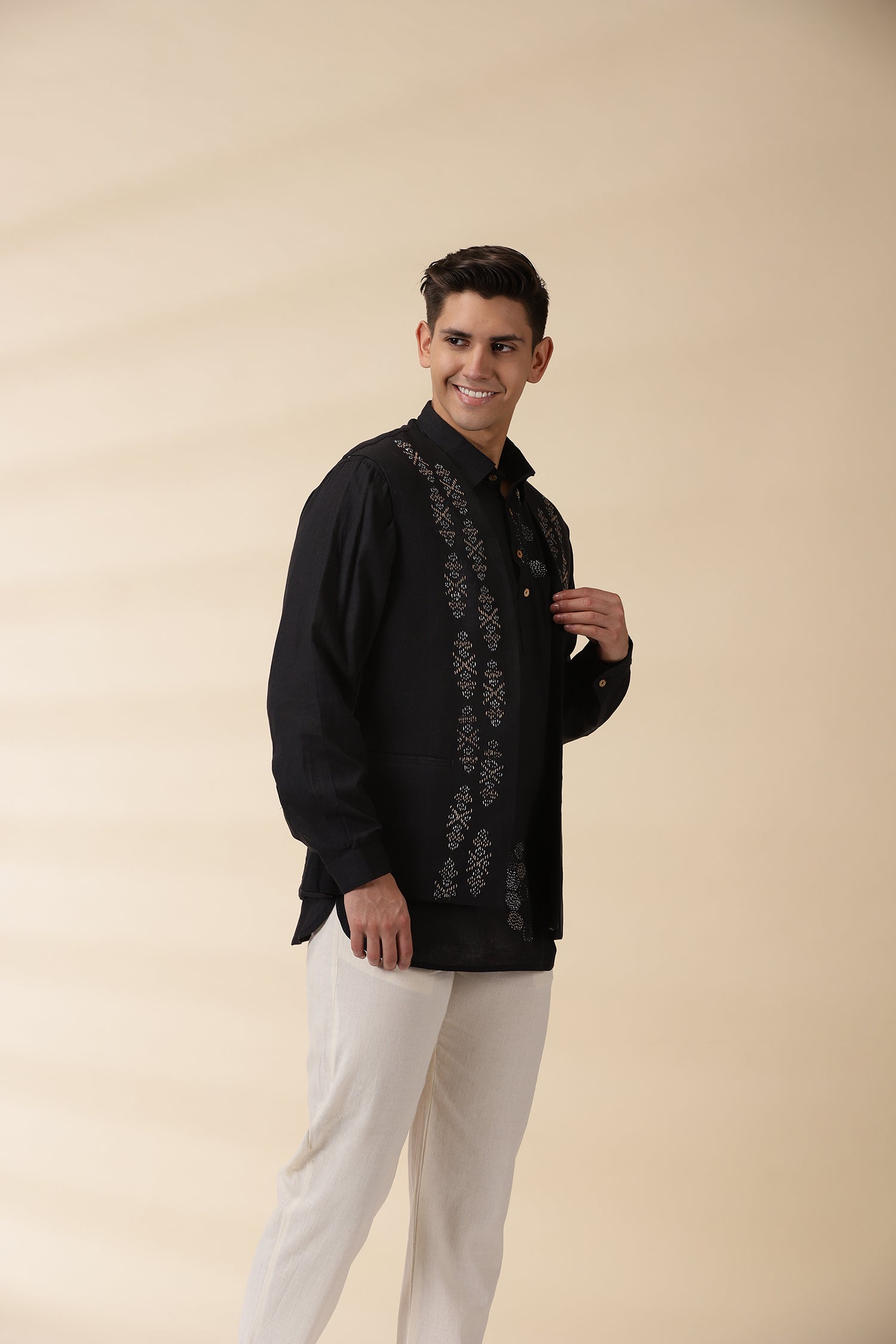 Short Kurta & Sadri Set - Black