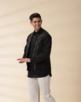 Short Kurta & Sadri Set - Black