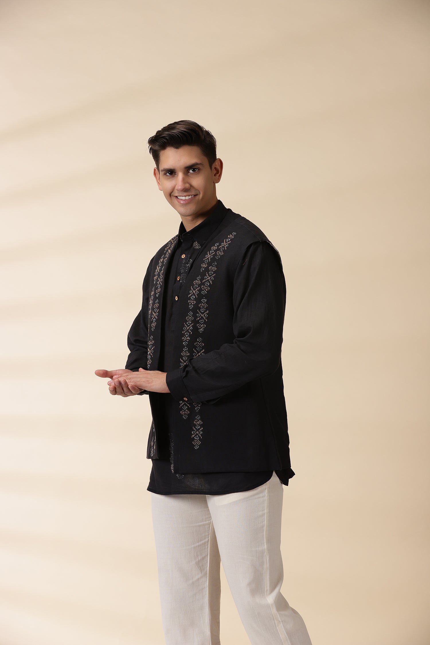 Short Kurta & Sadri Set - Black