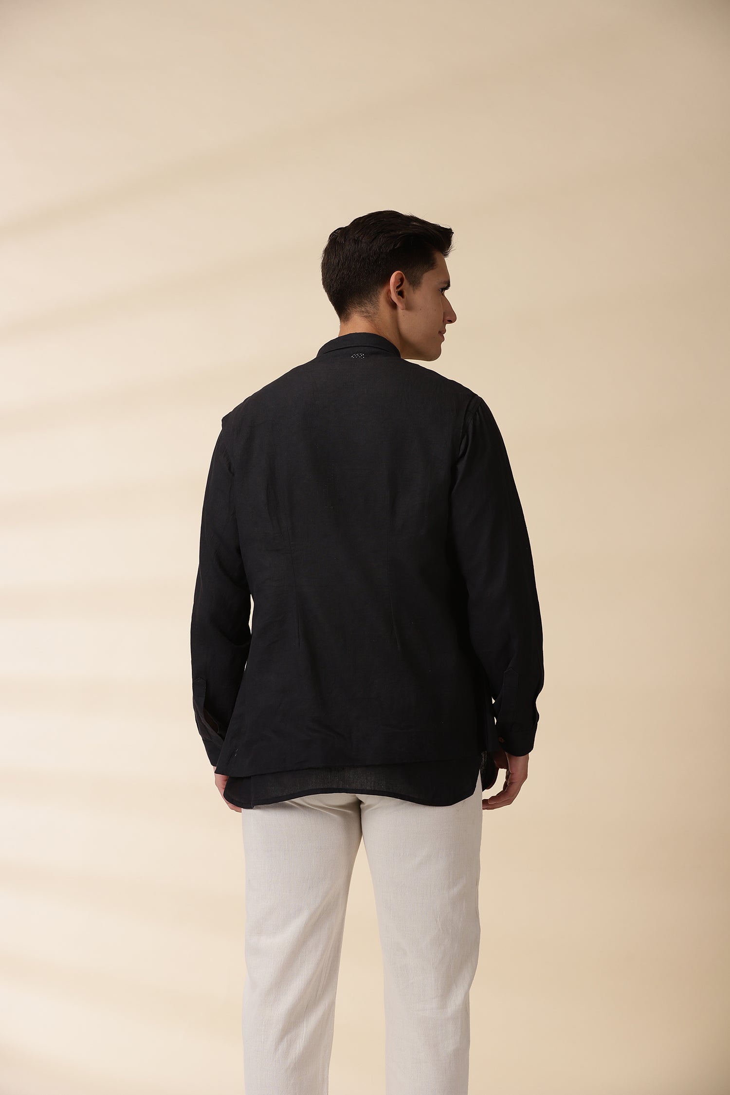 Short Kurta & Sadri Set - Black