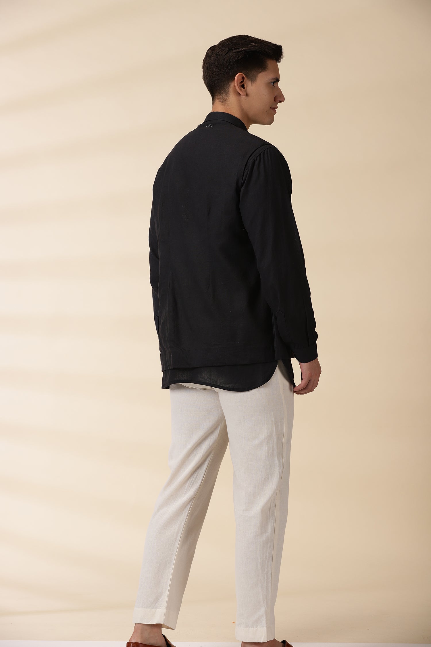 Short Kurta & Sadri Set - Black