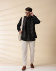 Short Kurta & Sadri Set - Black