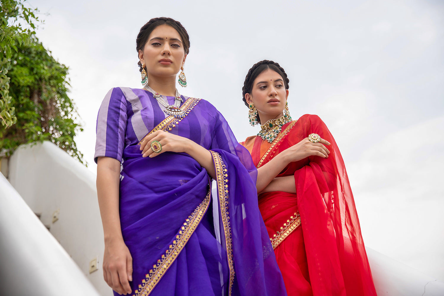 Deep Purple Gota Patti Border Saree Set