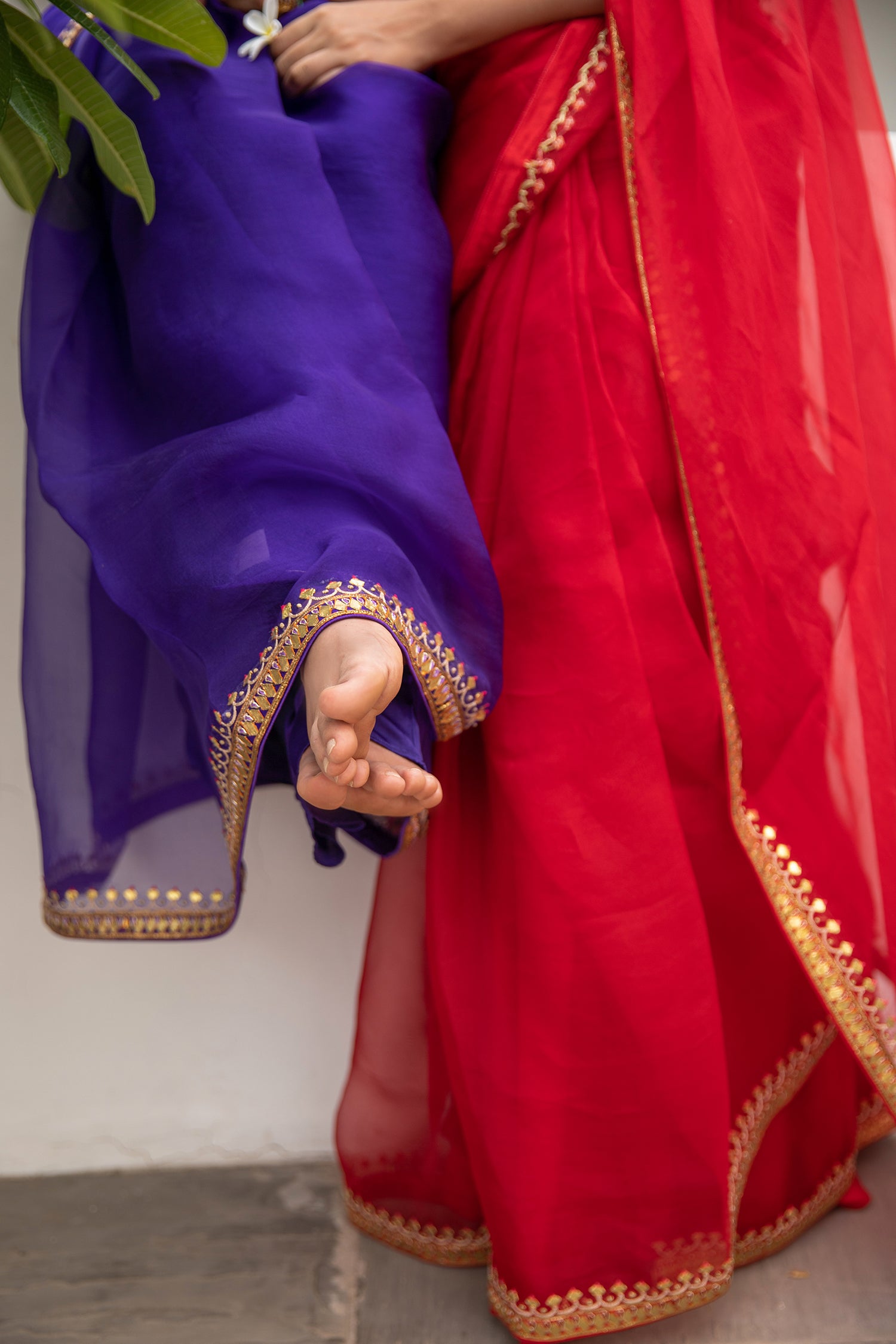 Deep Purple Gota Patti Border Saree Set