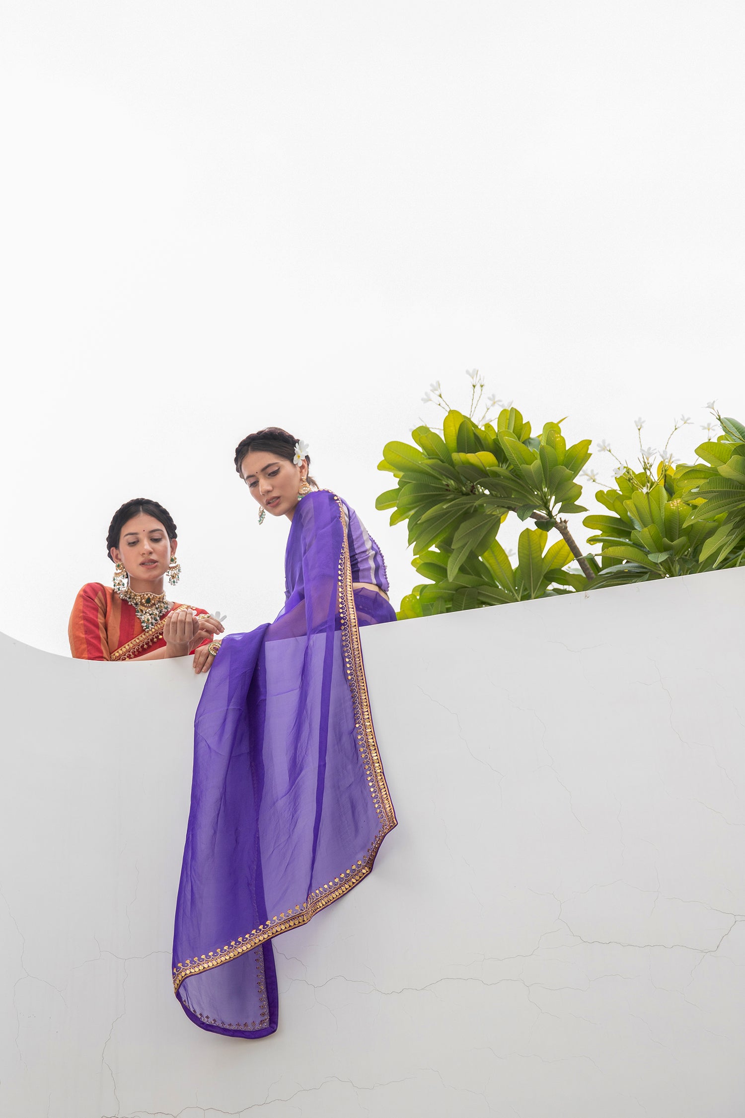 Deep Purple Gota Patti Border Saree Set