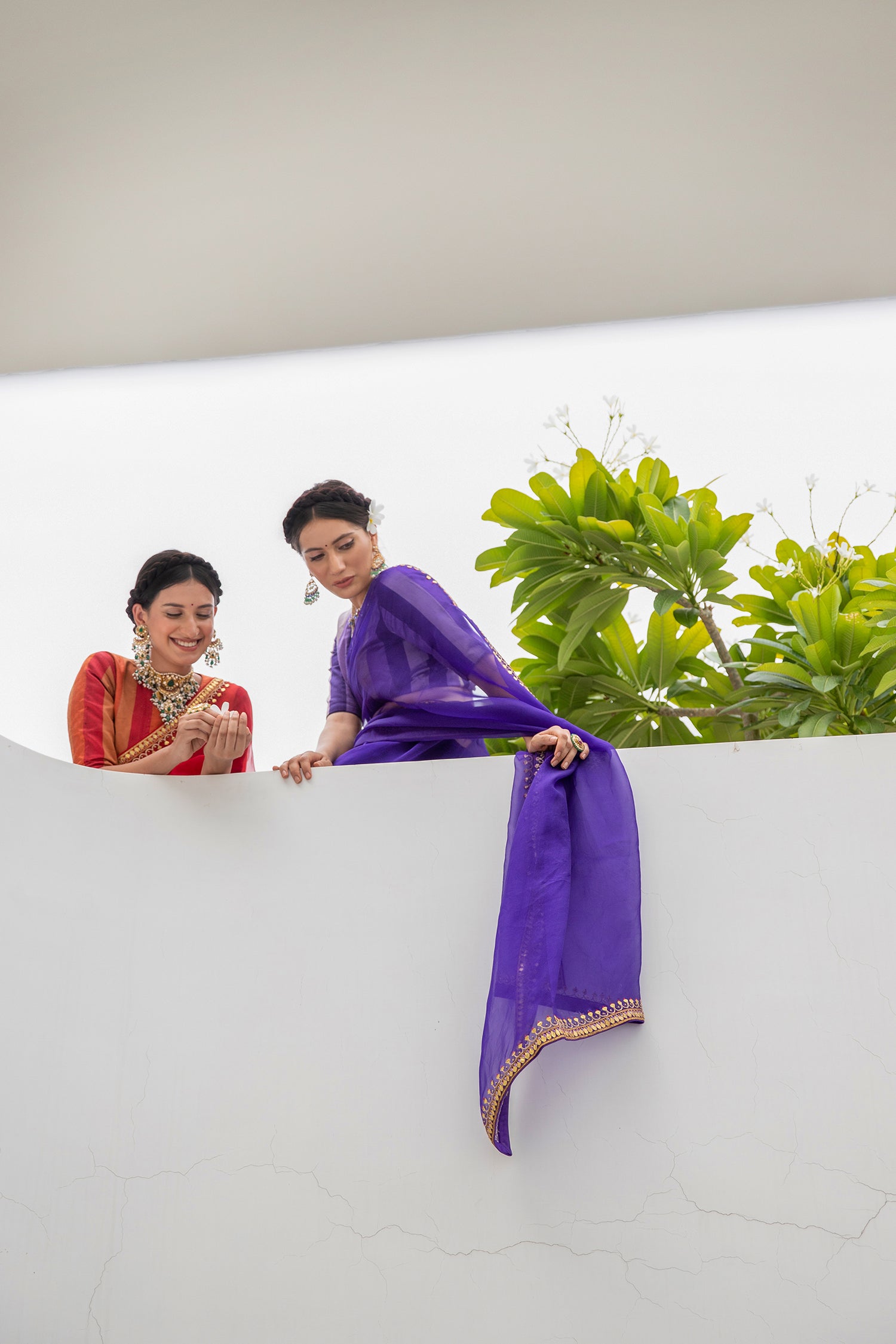 Deep Purple Gota Patti Border Saree Set