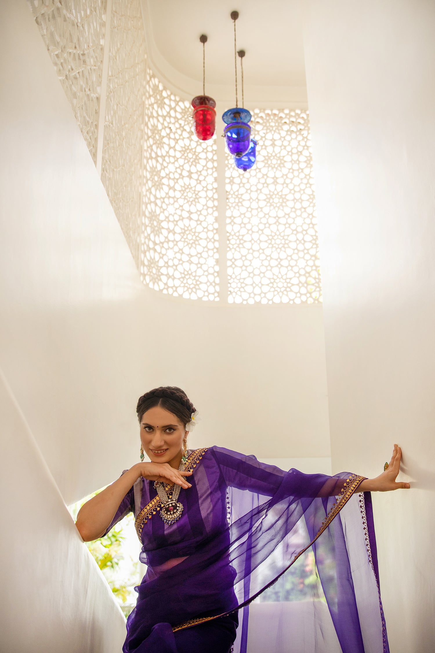 Deep Purple Gota Patti Border Saree Set