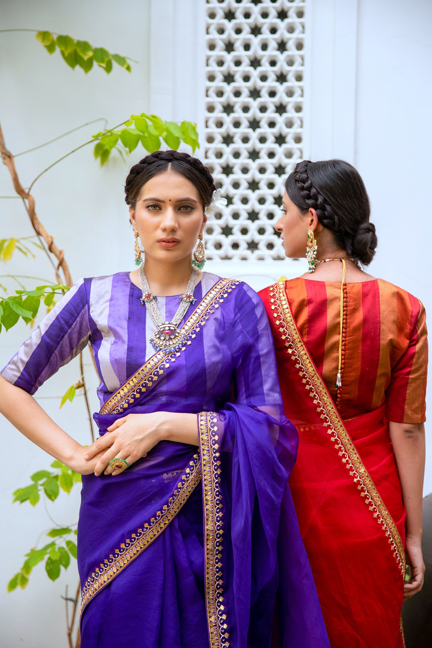 Deep Purple Gota Patti Border Saree Set