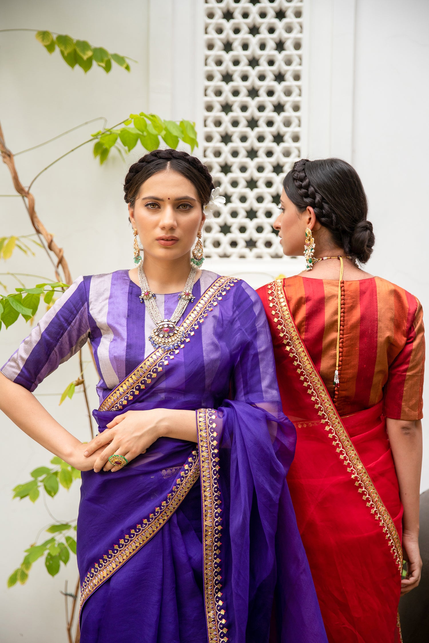 Red Gota Patti Border Saree Set