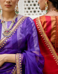 Deep Purple Gota Patti Border Saree Set