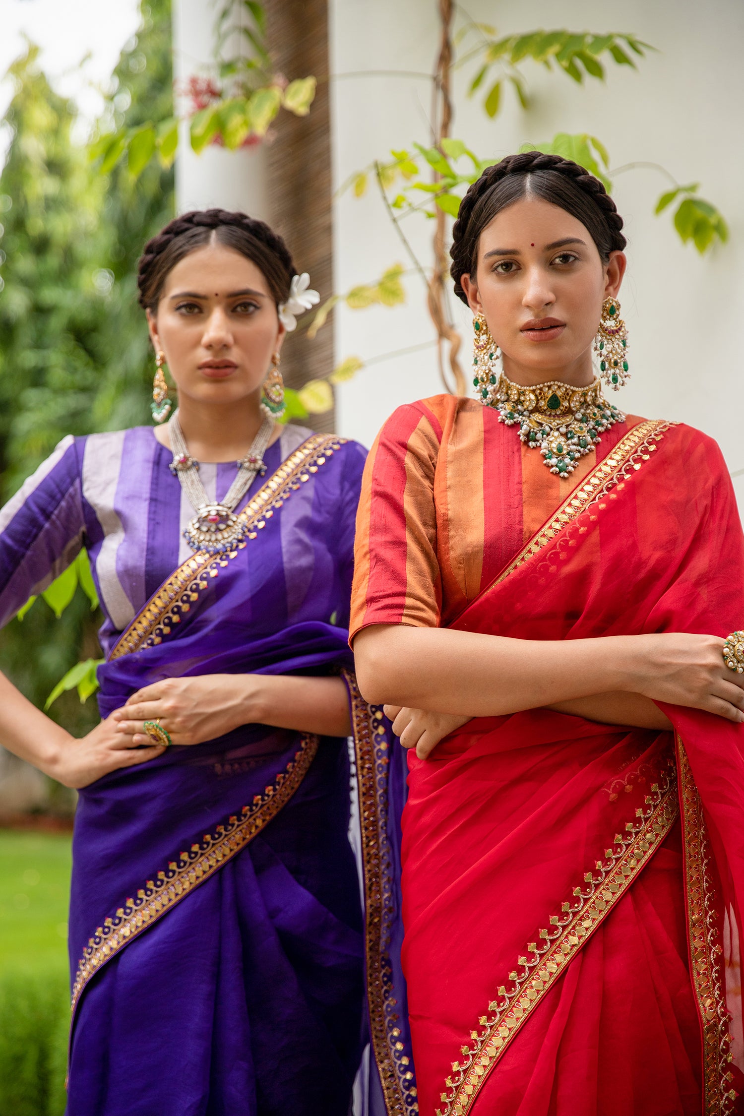 Deep Purple Gota Patti Border Saree Set