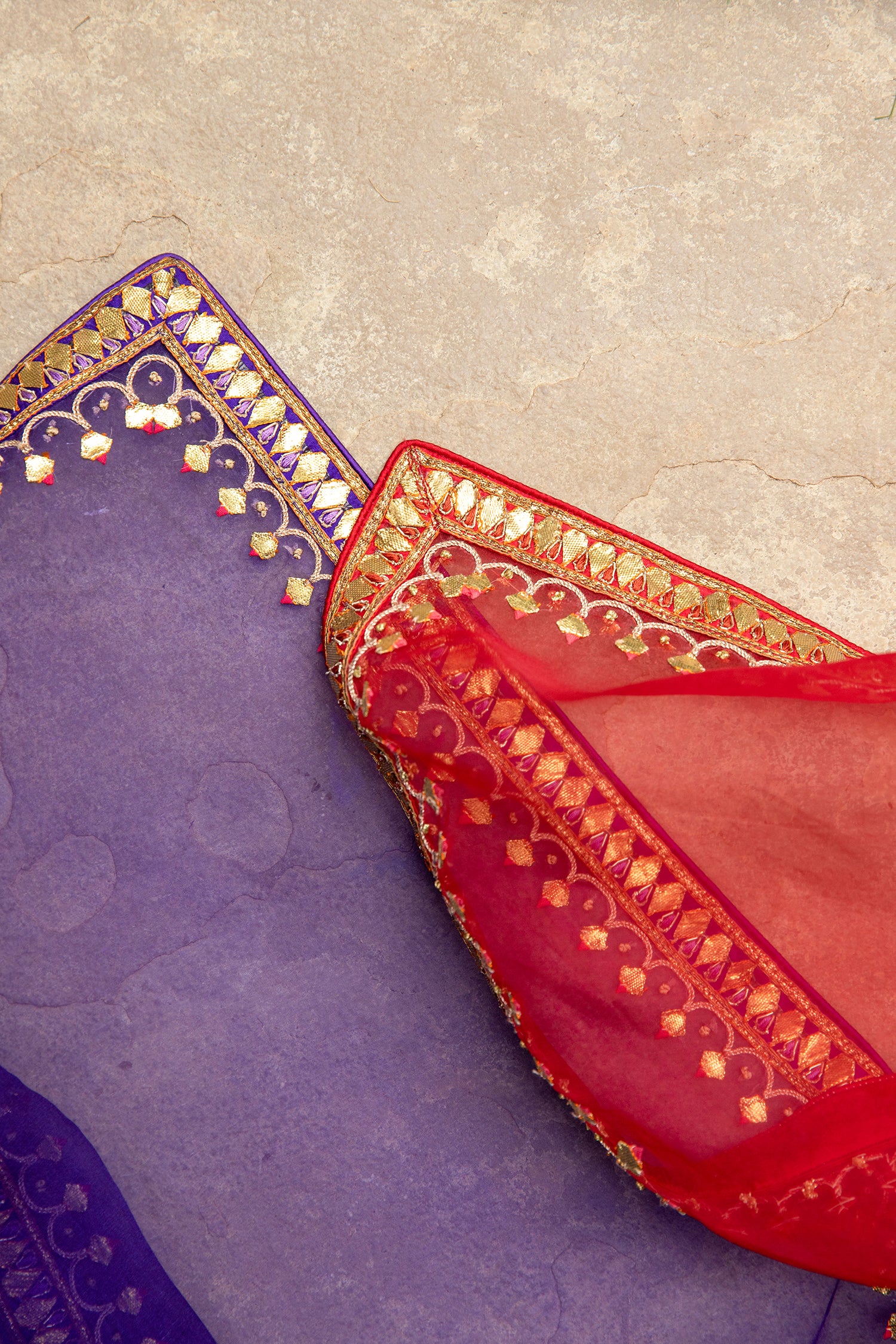 Deep Purple Gota Patti Border Saree Set