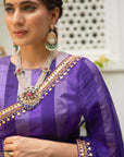 Deep Purple Gota Patti Border Saree Set