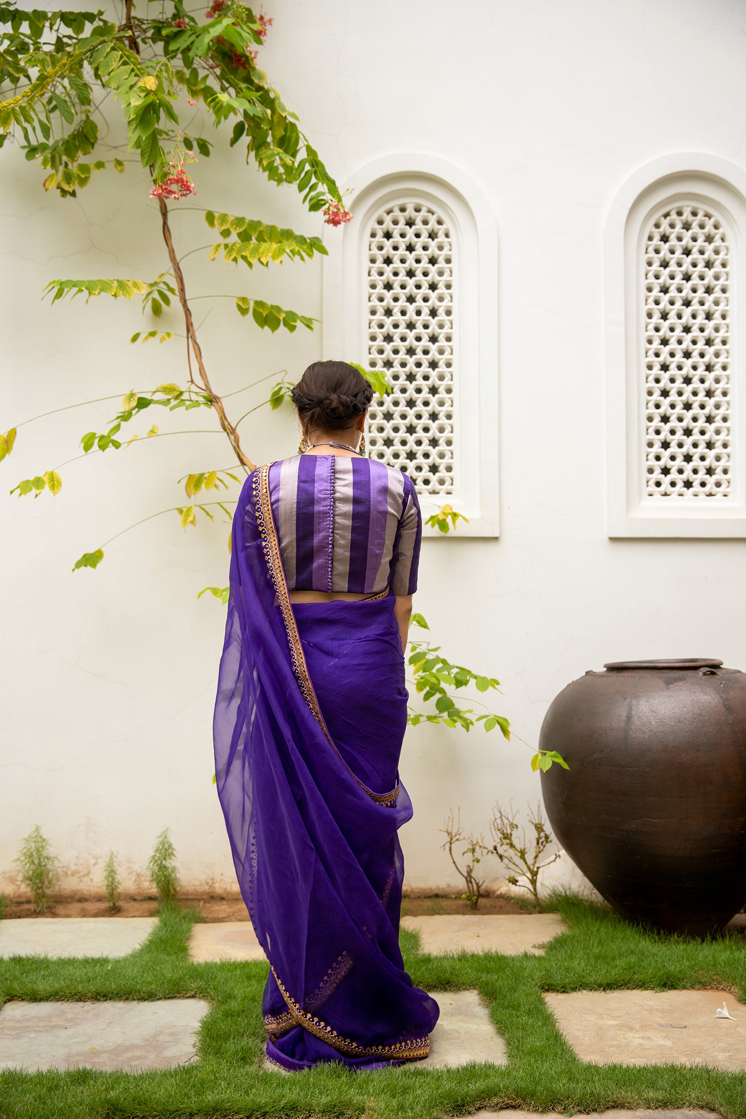 Deep Purple Gota Patti Border Saree Set