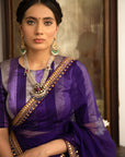 Deep Purple Gota Patti Border Saree Set