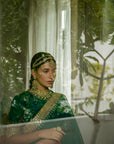 Emerald Green Hand Embroidered Gota Patti Bridal Saree Set