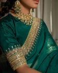 Emerald Green Hand Embroidered Gota Patti Bridal Saree Set