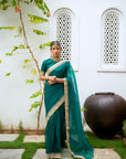 Emerald Green Hand Embroidered Gota Patti Bridal Saree Set