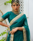 Emerald Green Hand Embroidered Gota Patti Bridal Saree Set