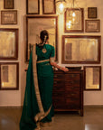 Emerald Green Hand Embroidered Gota Patti Bridal Saree Set