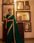 Emerald Green Hand Embroidered Gota Patti Bridal Saree Set