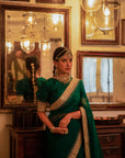 Emerald Green Hand Embroidered Gota Patti Bridal Saree Set