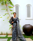 Black Hand Embroidered Lahariya Saree Set