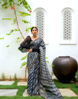 Black Hand Embroidered Lahariya Saree Set