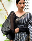 Black Hand Embroidered Lahariya Saree Set
