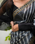 Black Hand Embroidered Lahariya Saree Set