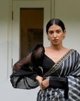 Black Hand Embroidered Lahariya Saree Set